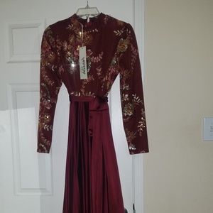 Maroon long sleeve maxi evening dress size 8